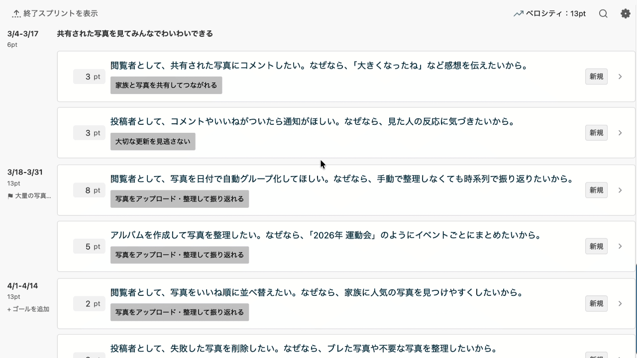 Neoバックログ操作画面